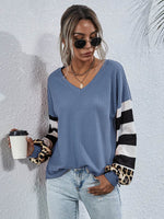 Leopard Striped Waffle-Knit Top Sky Blue for a perfect OOTD – dress to impress outfits from Amexza