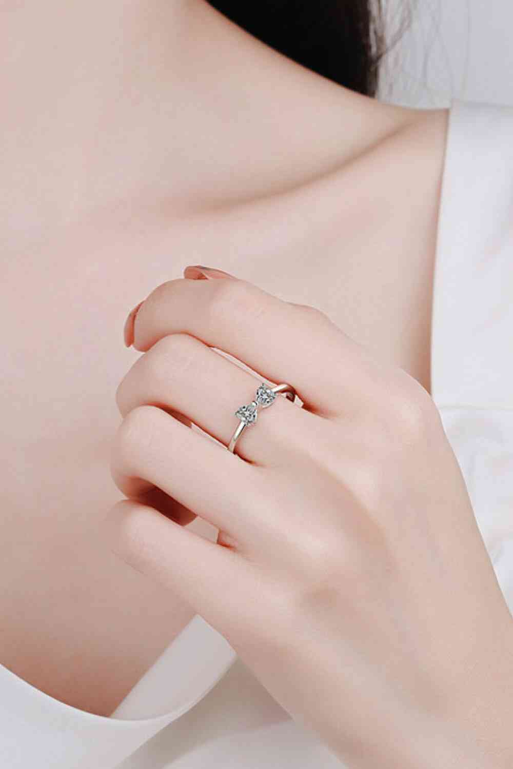 Moissanite Bow Rhodium-Plated Ring for a perfect OOTD – dress to impress outfits from Amexza