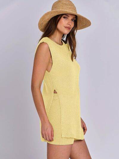 Mandy Side Slit Round Neck Tank and Shorts Sweater Set for a perfect OOTD – dress to impress outfits from Amexza