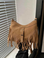 Fringe Solid Color Shoulder Bag Tan One Size for a perfect OOTD – dress to impress outfits from Amexza