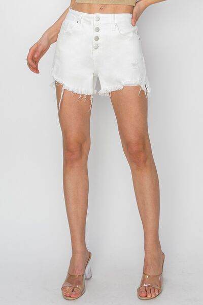 RISEN Button Fly Frayed Hem Denim Shorts for a perfect OOTD – dress to impress outfits from Amexza