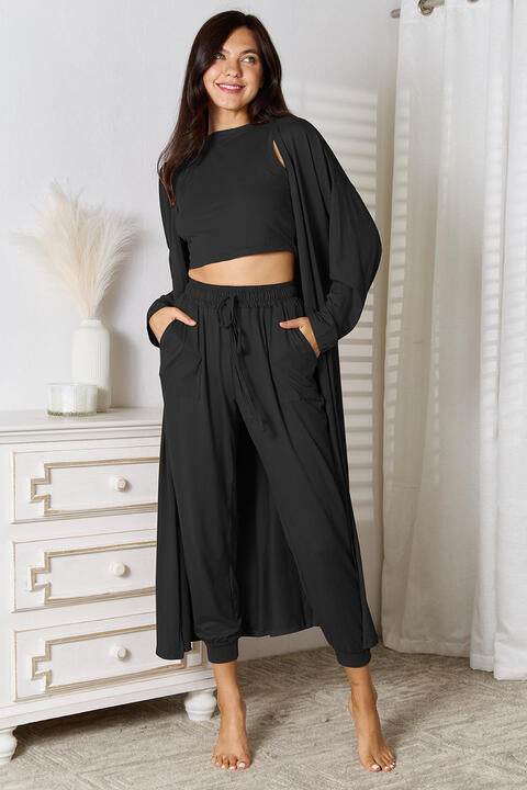 Tank, Pants, and Cardigan Set with Pockets Black for a perfect OOTD – dress to impress outfits from Amexza