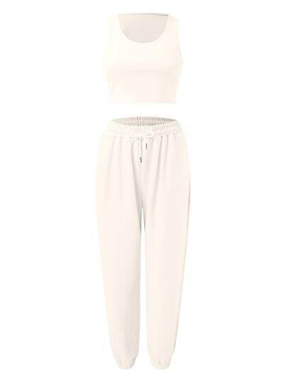 Wide Strap Top and Drawstring Joggers Set for a perfect OOTD – dress to impress outfits from Amexza