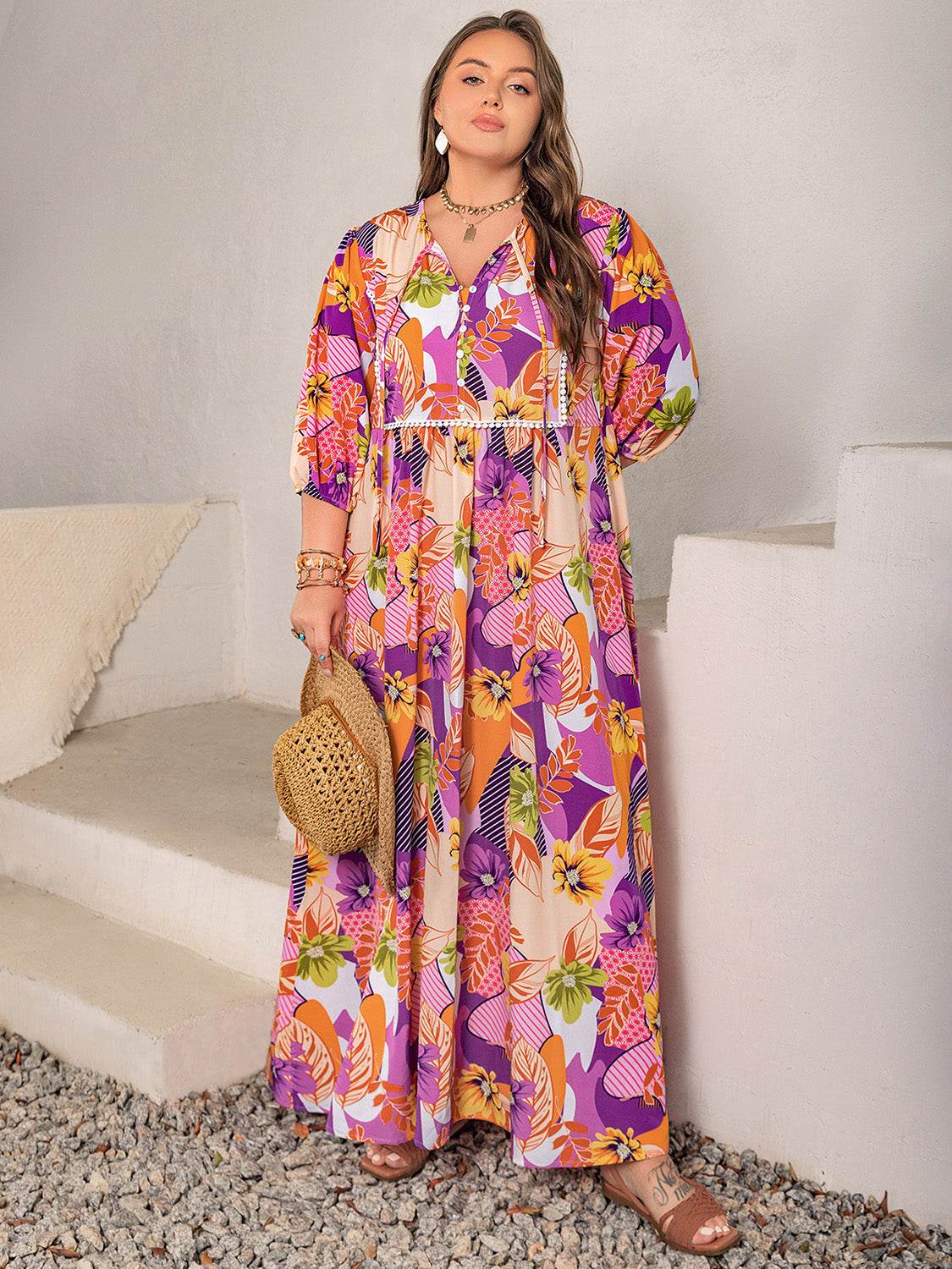 Plus Size Printed Tie Neck Maxi Dress for a perfect OOTD – dress to impress outfits from Amexza