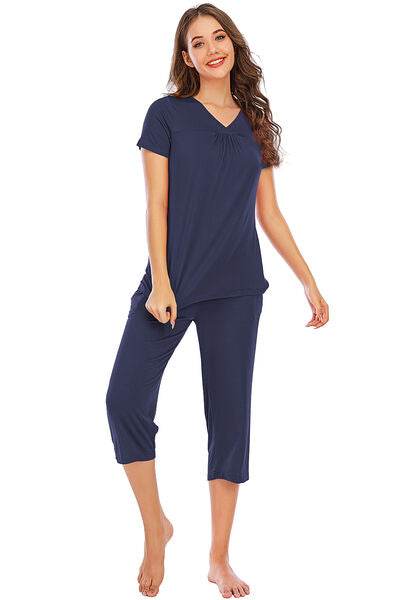 V-Neck Short Sleeve Top and Pants Lounge Set for a perfect OOTD – dress to impress outfits from Amexza