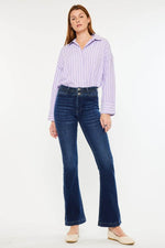 High Rise Double Waistband Flare Jeans - Amexza