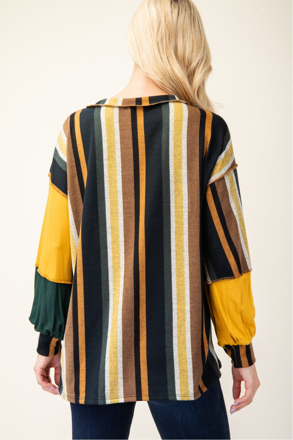 Celeste Full Size Striped Color Block Exposed Seam T-Shirt for a perfect OOTD – dress to impress outfits from Amexza