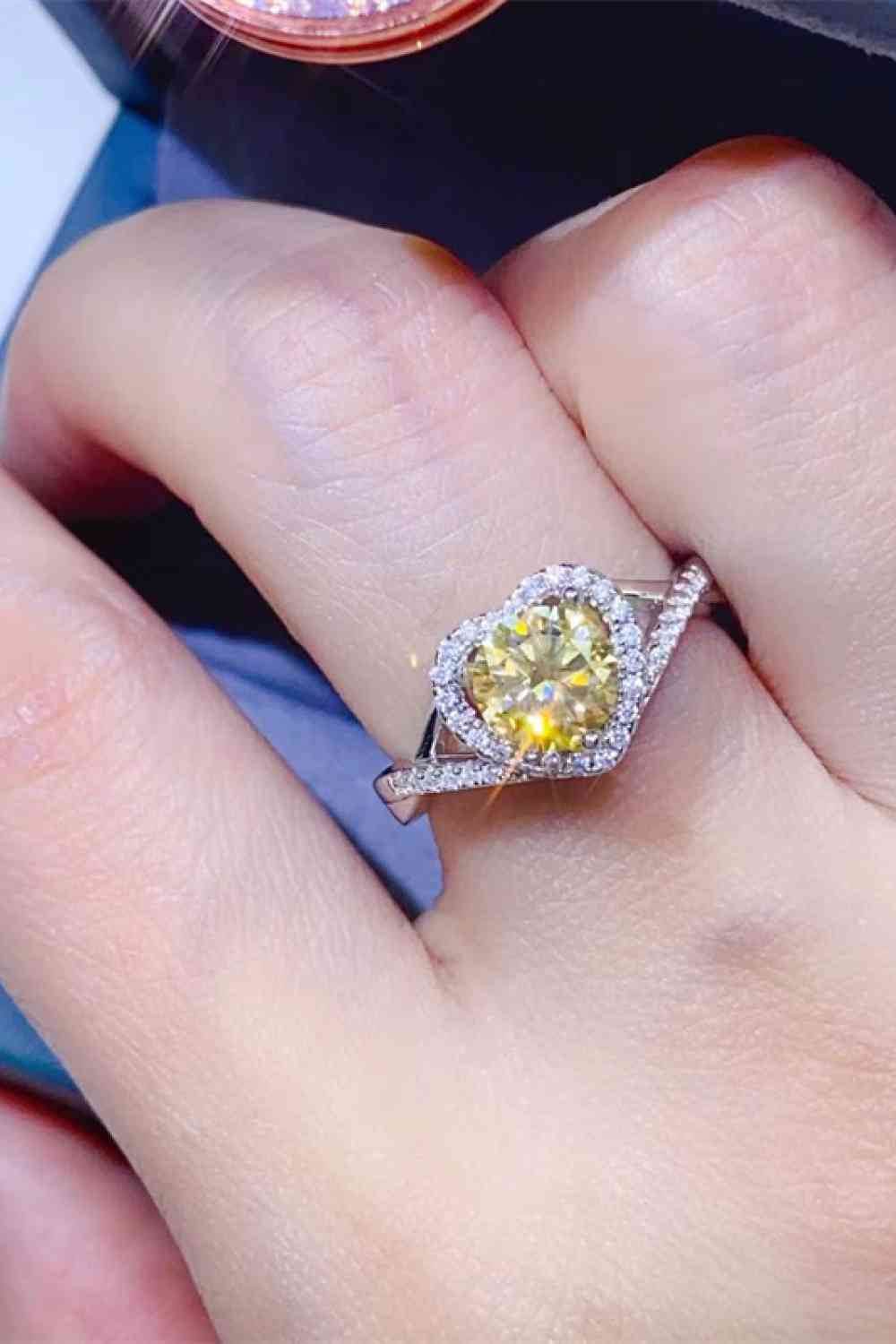 Adored 1 Carat Moissanite 925 Sterling Silver Heart Ring Yellow for a perfect OOTD – dress to impress outfits from Amexza