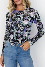 Floral Round Neck Long Sleeve T-Shirt - Amexza