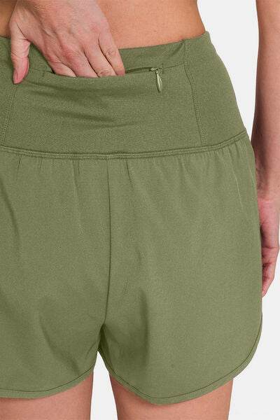 Zenana High-Waisted Zippered Back Pocket Active Shorts for a perfect OOTD – dress to impress outfits from Amexza