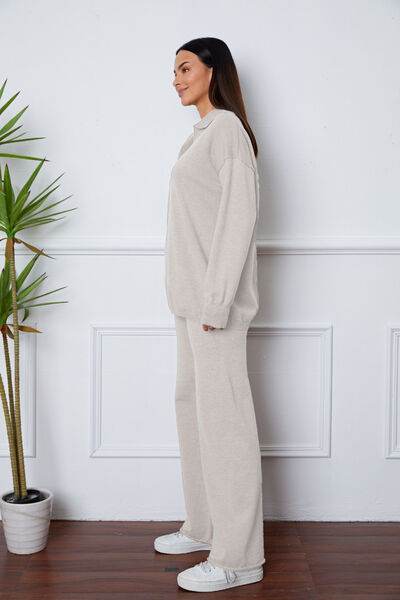 Dropped Shoulder Sweater and Long Pants Set for a perfect OOTD – dress to impress outfits from Amexza