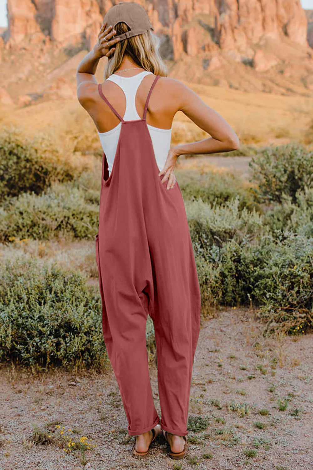 Double Take Full Size V-Neck Sleeveless Jumpsuit with Pockets for a perfect OOTD – dress to impress outfits from Amexza