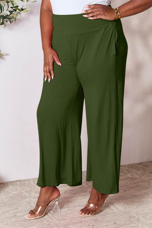 Basic Bae Full Size Smocked Wide Waistband Wide Leg Pants for a perfect OOTD – dress to impress outfits from Amexza