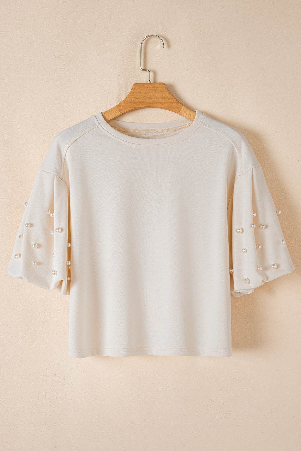 Pearl Detail Round Neck Half Sleeve Blouse - Amexza