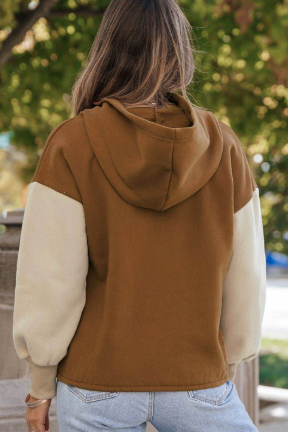 Contrast Half Zip Long Sleeve Hoodie - Amexza