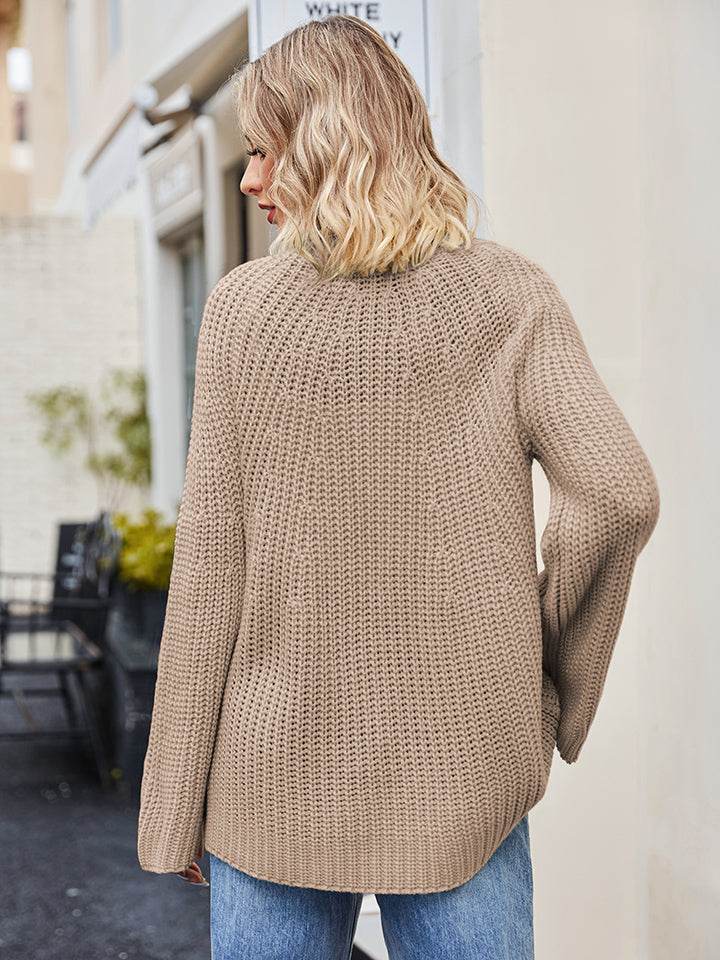 Raglan Sleeve Waffle Knit Sweater - Amexza