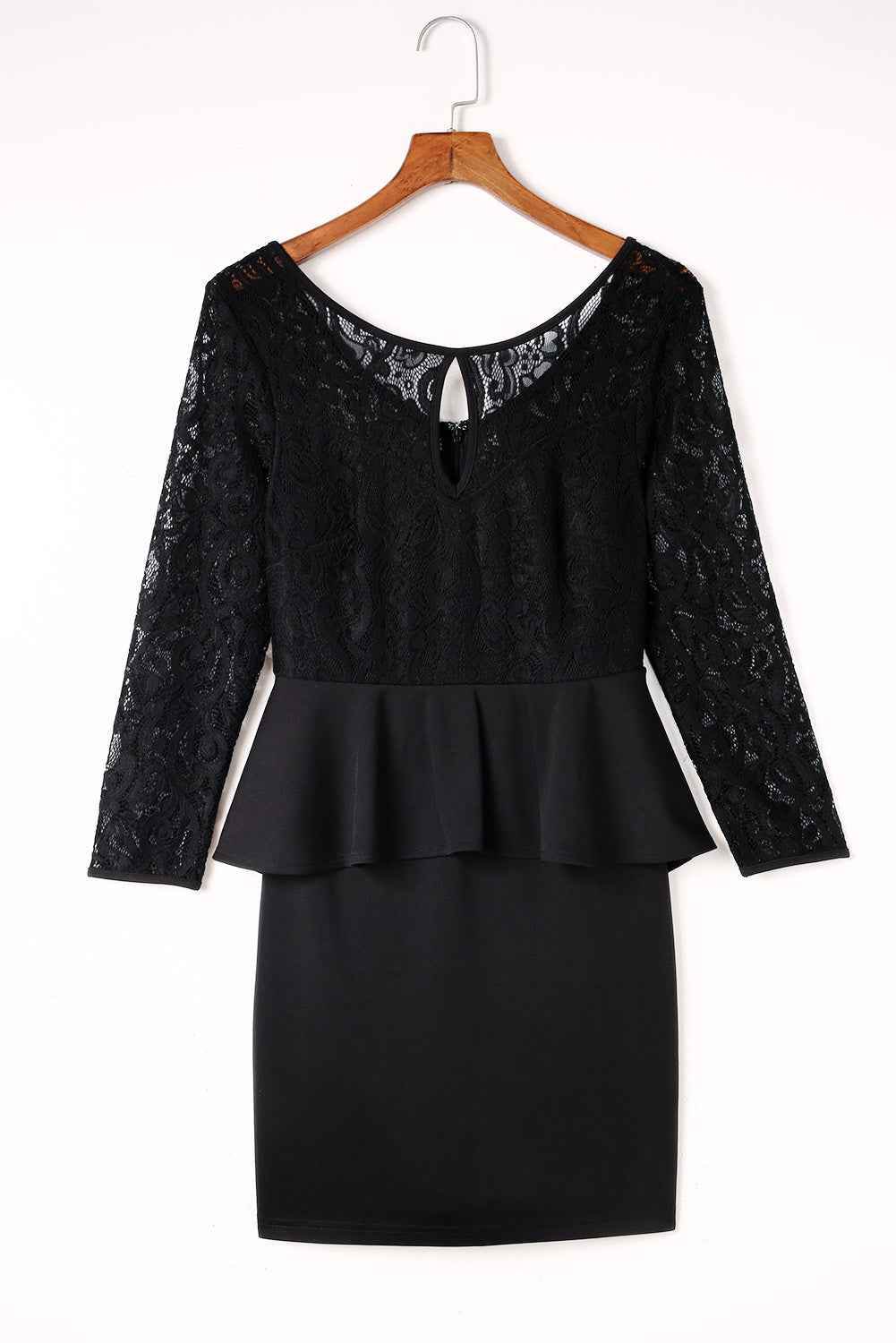Lace Detail Long Sleeve Mini Dress - Amexza