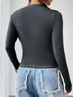 Letter Graphic Round Neck Long Sleeve T-Shirt - Amexza