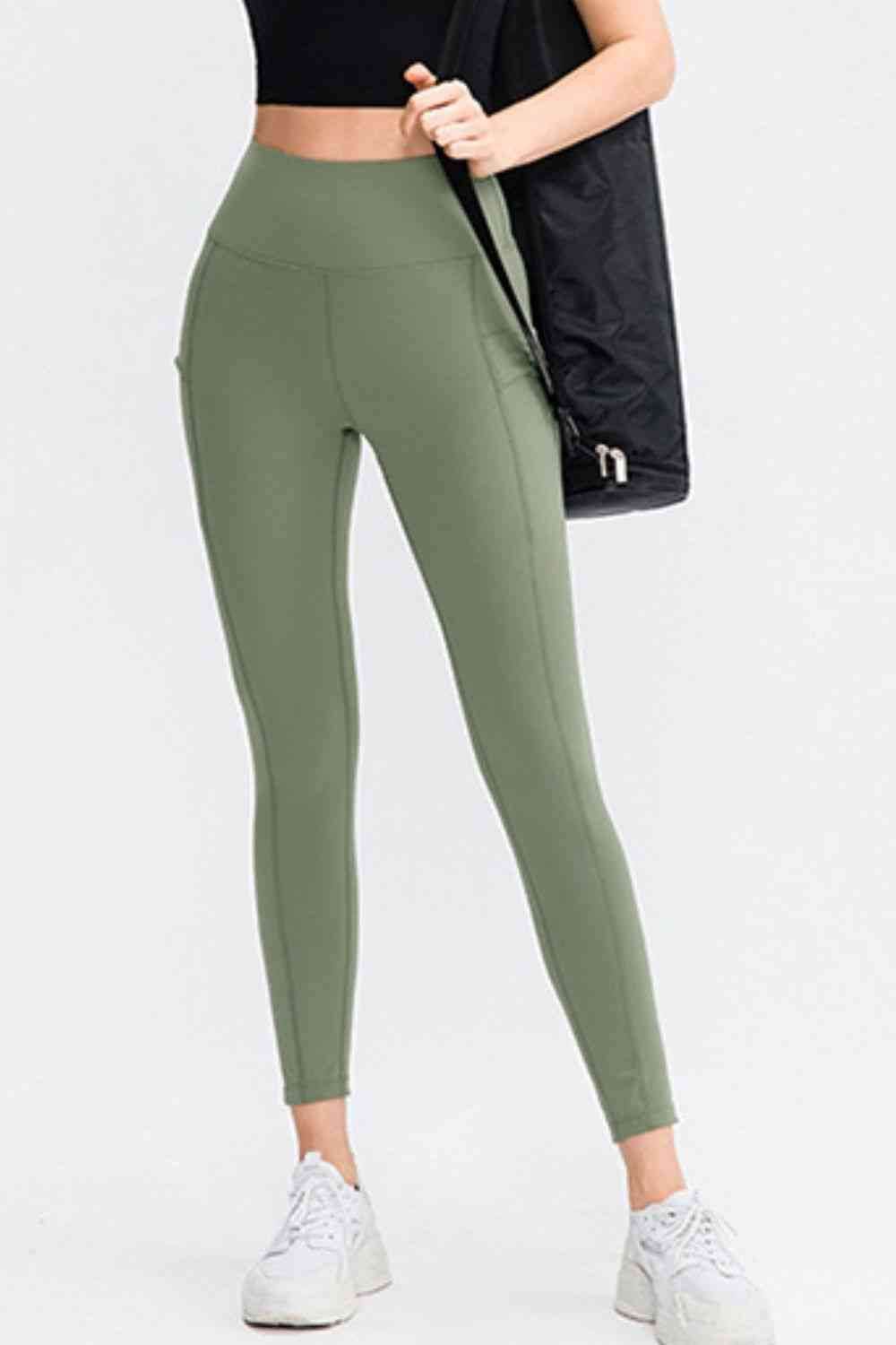 Wide Waistband Slim Fit Long Sports Pants with Pocket Sage for a perfect OOTD – dress to impress outfits from Amexza