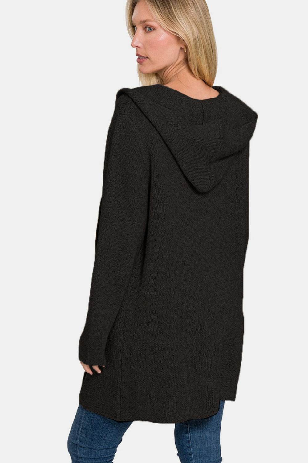 Zenana Hooded Open Front Sweater Cardigan for a perfect OOTD – dress to impress outfits from Amexza
