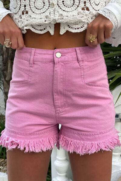 Raw Hem High Waist Denim Shorts Pink for a perfect OOTD – dress to impress outfits from Amexza