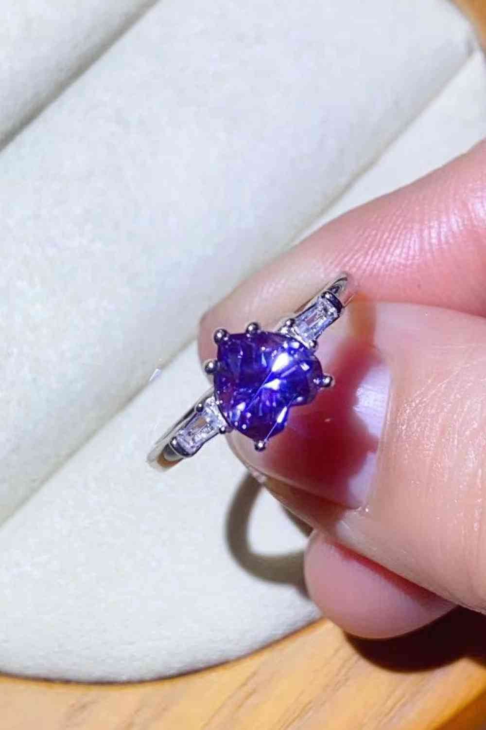 1 Carat Moissanite Heart-Shaped Platinum-Plated Ring in Purple for a perfect OOTD – dress to impress outfits from Amexza