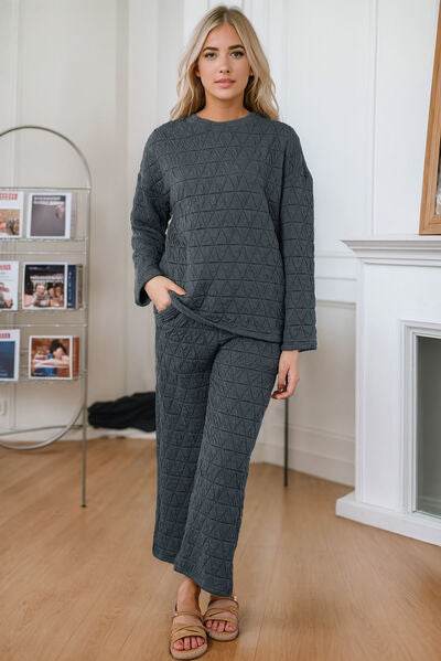 Round Neck Top and Pocketed Pants Lounge Set Black for a perfect OOTD – dress to impress outfits from Amexza