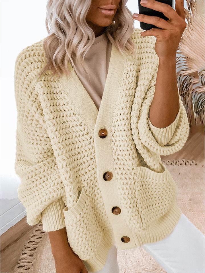 V-Neck Long Sleeve Cardigan Cream for a perfect OOTD – dress to impress outfits from Amexza