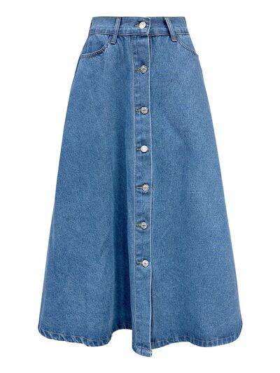 Buttoned Midi Denim Skirt with Pockets for a perfect OOTD – dress to impress outfits from Amexza