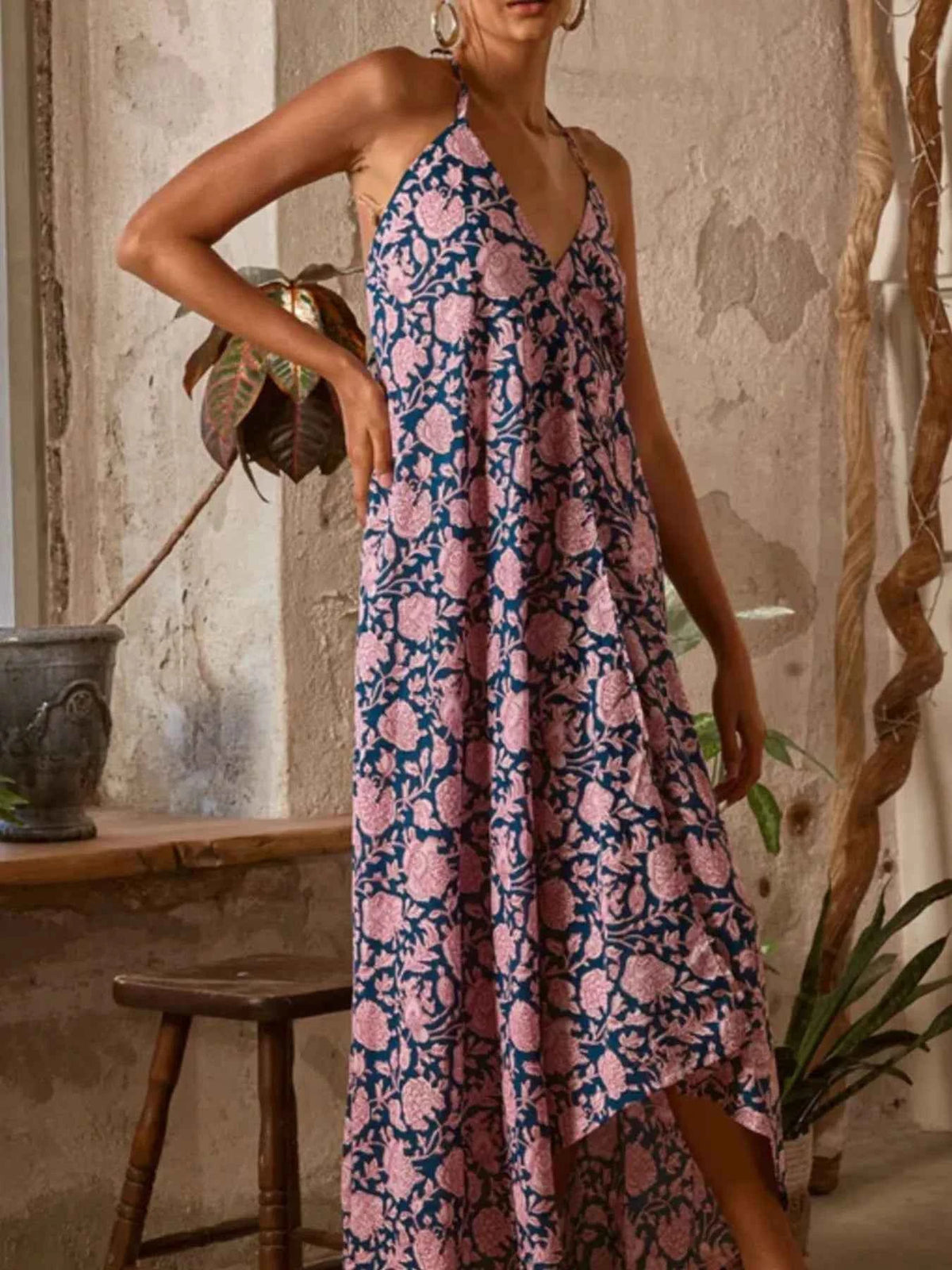 Printed Halter Neck Maxi Cami Dress