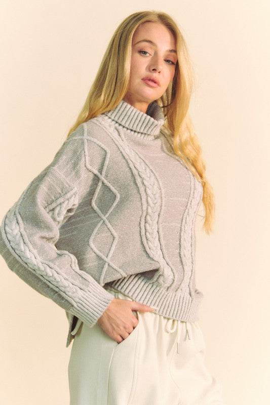Davi & Dani Cable-Knit Turtleneck Dropped Shoulder Sweater for a perfect OOTD – dress to impress outfits from Amexza