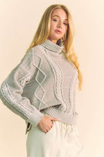 Davi & Dani Cable-Knit Turtleneck Dropped Shoulder Sweater for a perfect OOTD – dress to impress outfits from Amexza