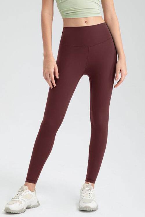 Wide Waistband Slim Fit Active Leggings Wine for a perfect OOTD – dress to impress outfits from Amexza