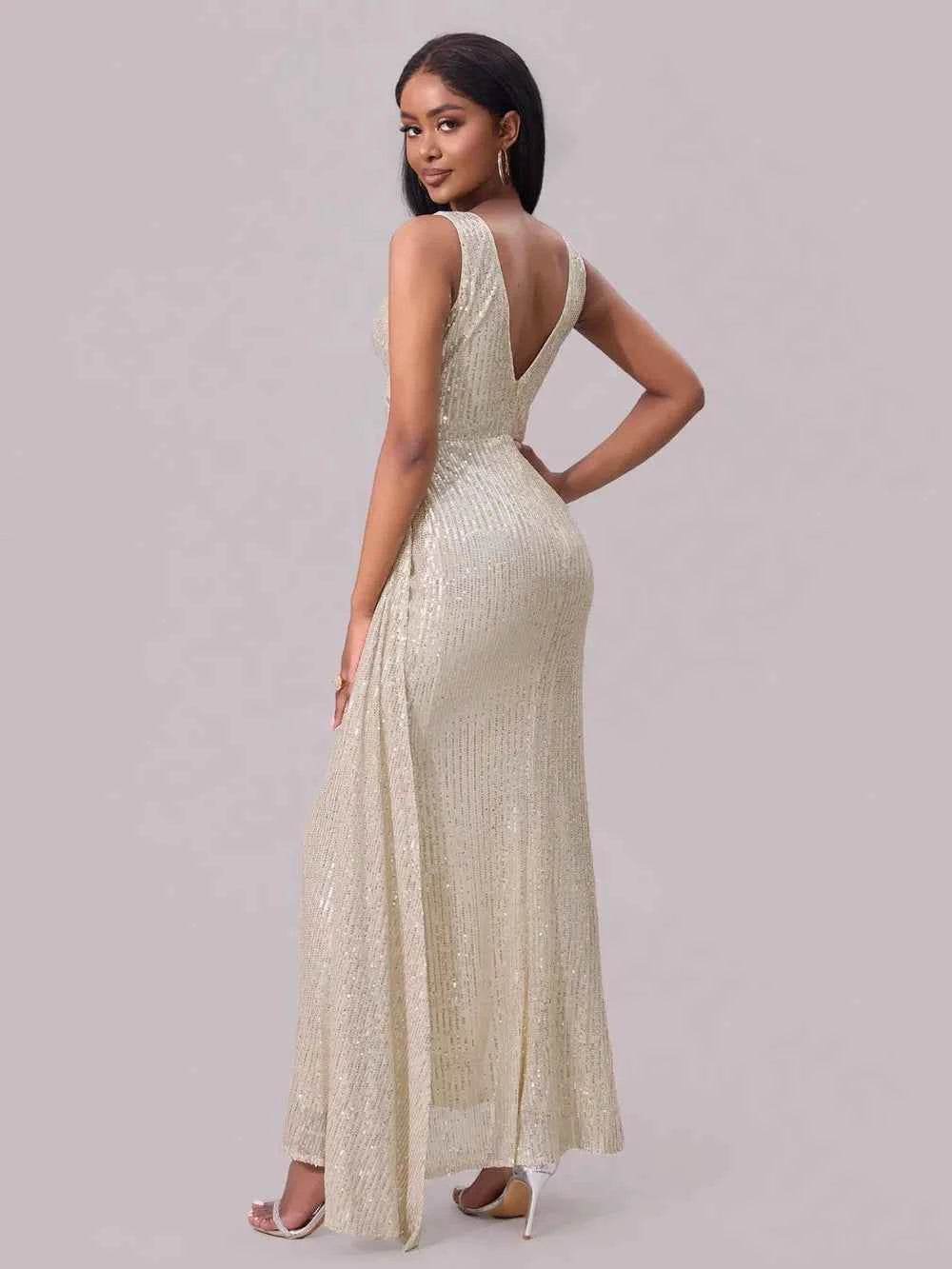 Slit Sequin Surplice Sleeveless Maxi Dress for a perfect OOTD – dress to impress outfits from Amexza