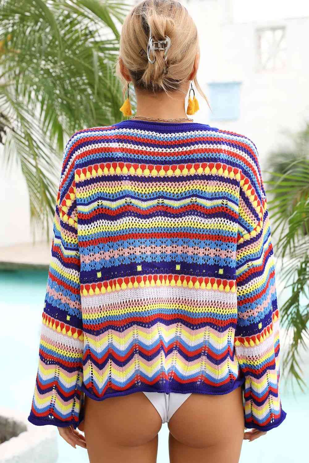 Angel Wings Multicolored Stripe Round Neck Cover-Up for a perfect OOTD – dress to impress outfits from Amexza