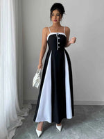 Decorative Button Contrast Maxi Cami Dress