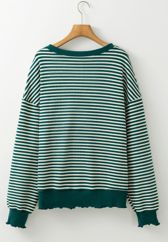 LUCKY Striped Round Neck Long Sleeve Sweatshirt for a perfect OOTD – dress to impress outfits from Amexza