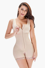 Full Size Zip-Up Scoop Neck Lace Trim Shapewear Beige for a perfect OOTD – dress to impress outfits from Amexza