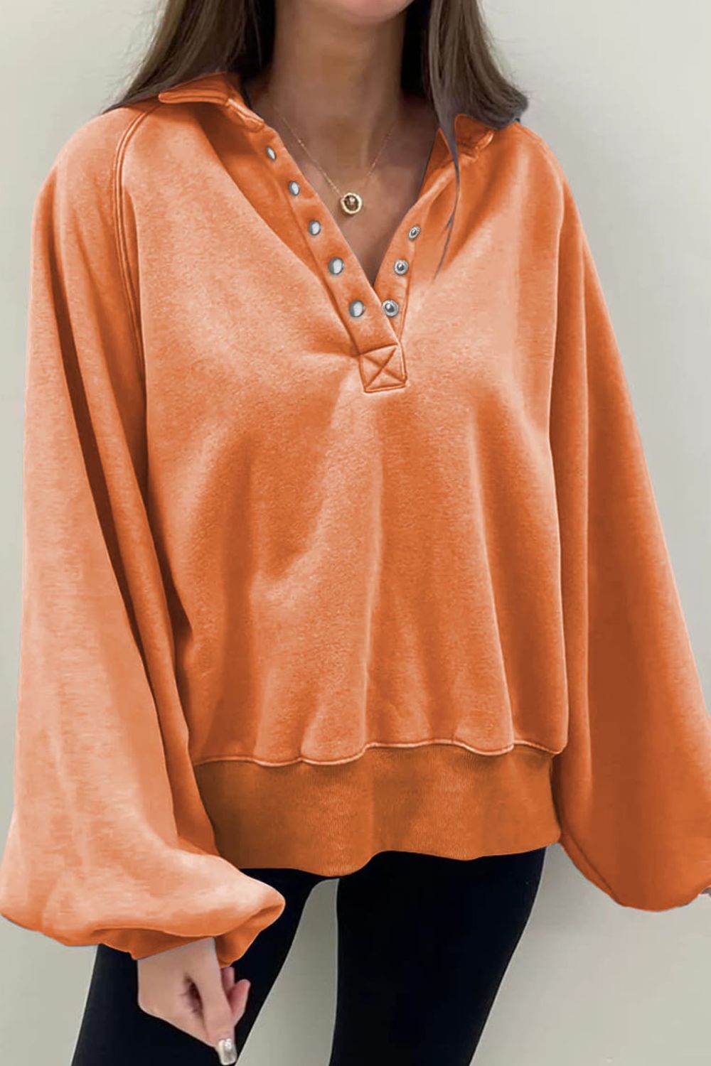 Half Snap Long Sleeve Sweatshirt - Amexza