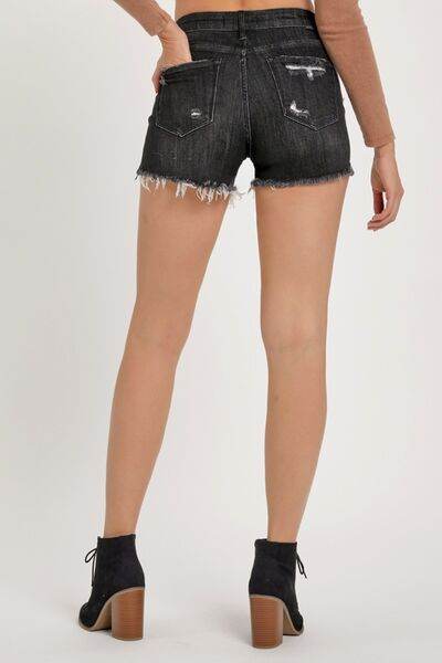 RISEN Full Size Mid Rise Raw Hem Denim Shorts for a perfect OOTD – dress to impress outfits from Amexza