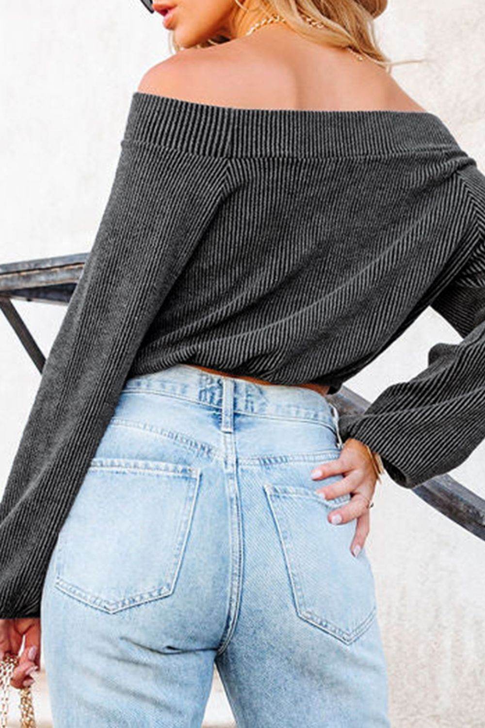 Off-Shoulder Long Sleeve Top - Amexza