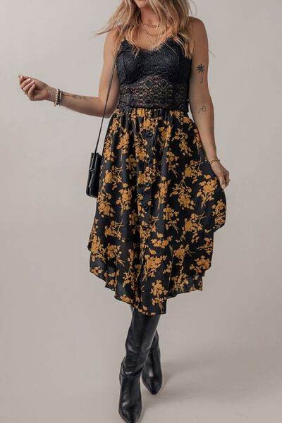 Floral Buttoned Ruffle Hem Skirt for a perfect OOTD – dress to impress outfits from Amexza