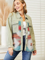 Dropped Shoulder Long Sleeve Printed Denim Jacket Light Green for a perfect OOTD – dress to impress outfits from Amexza