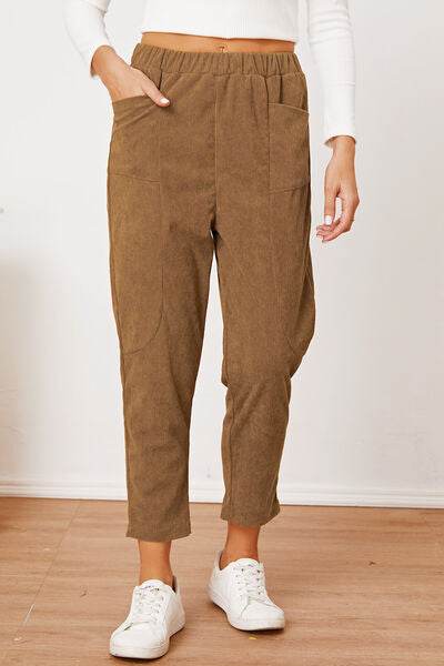 Pocketed Elastic Waist Pants Camel for a perfect OOTD – dress to impress outfits from Amexza