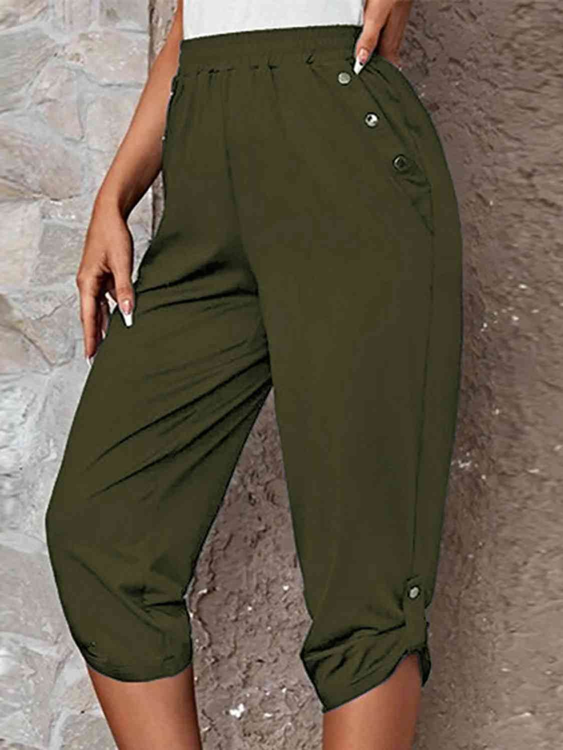 Full Size Roll-Tab Capris Pants for a perfect OOTD – dress to impress outfits from Amexza