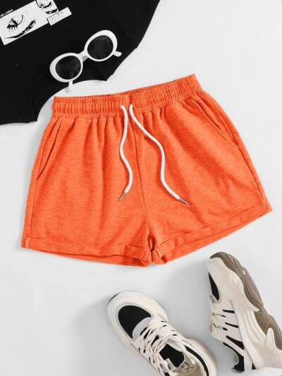 Drawstring Pocketed Elastic Waist Shorts Orange-Red for a perfect OOTD – dress to impress outfits from Amexza