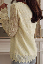 Lace Detail V-Neck Long Sleeve Blouse - Amexza