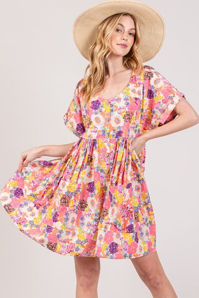 SAGE + FIG Floral Short Sleeve Babydoll Dress with Pockets Multi for a perfect OOTD – dress to impress outfits from Amexza