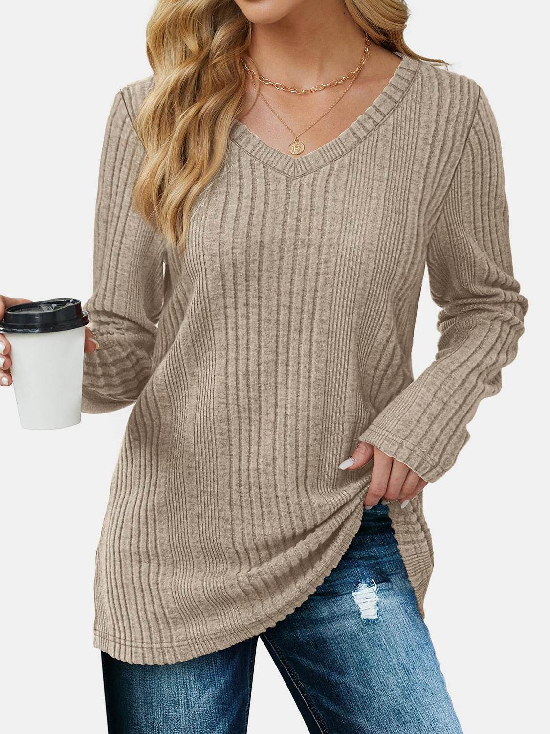 V-Neck Long Sleeve T-Shirt for a perfect OOTD – dress to impress outfits from Amexza