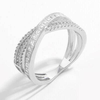 X Shape Inlaid Zircon 925 Sterling Silver Ring for a perfect OOTD – dress to impress outfits from Amexza